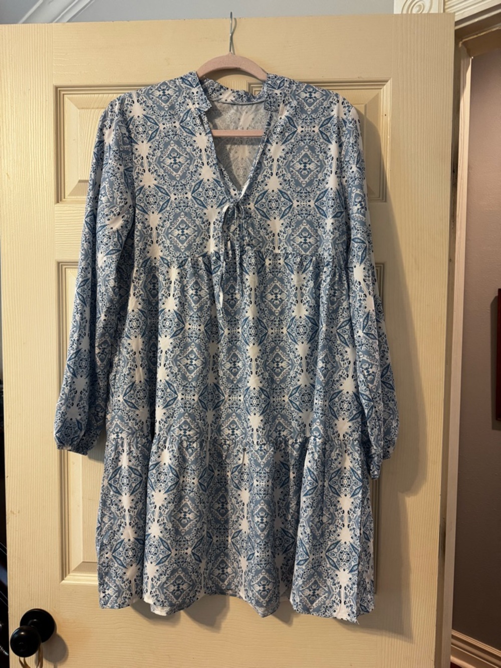 Blue and White Printed Boho Tunic Dress
